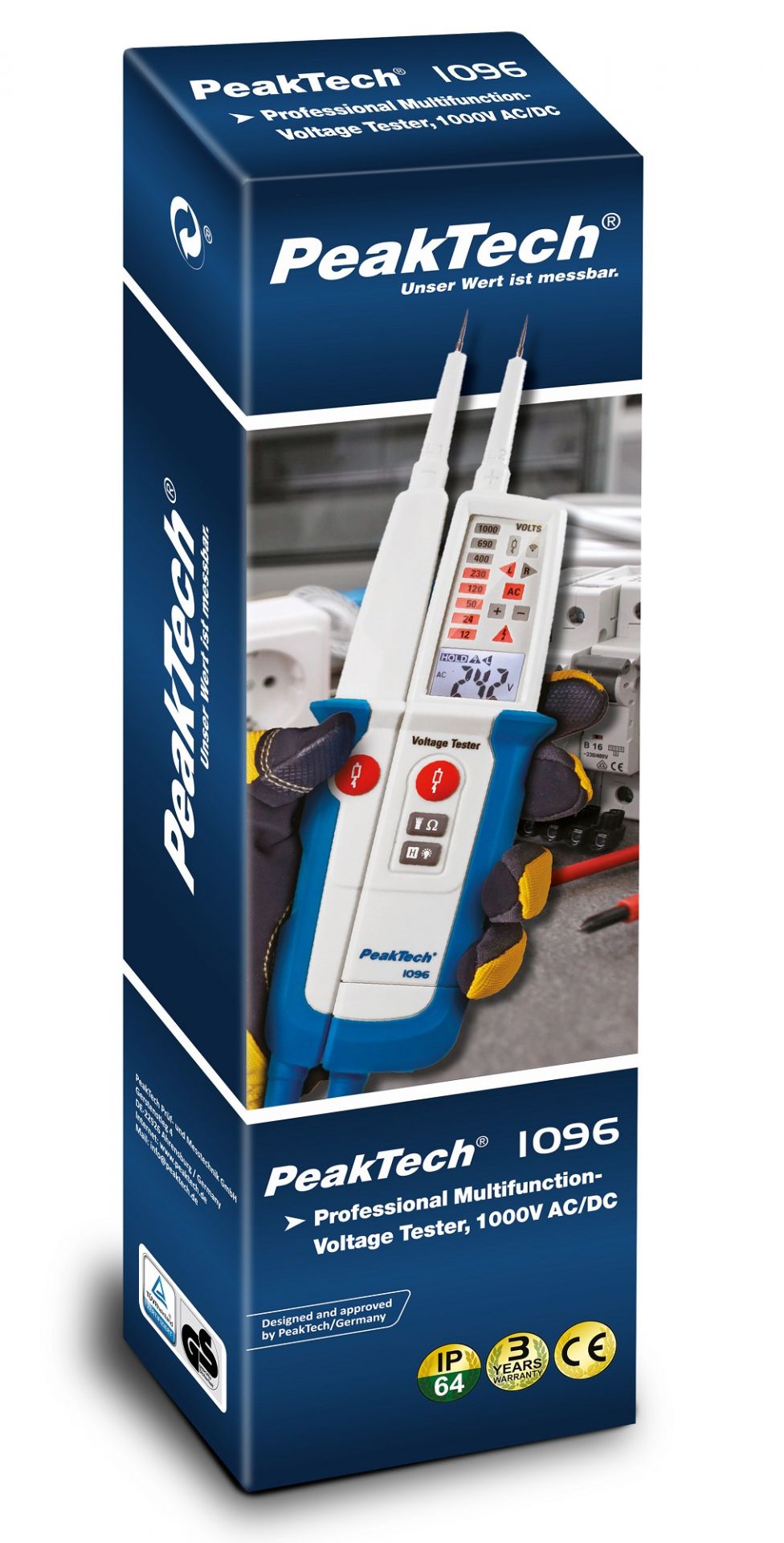 Medidor de Voltaje AC/DC, test RCD, display dual PeakTech® P 1096