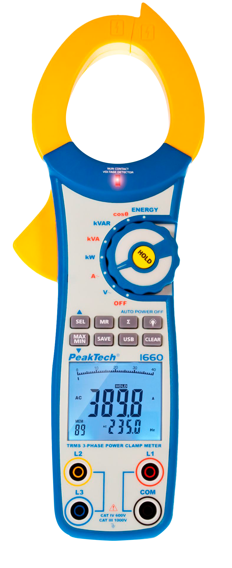Pinza de Corriente Peaktech P1660 1000A AC hasta 750kW TrueRMS
