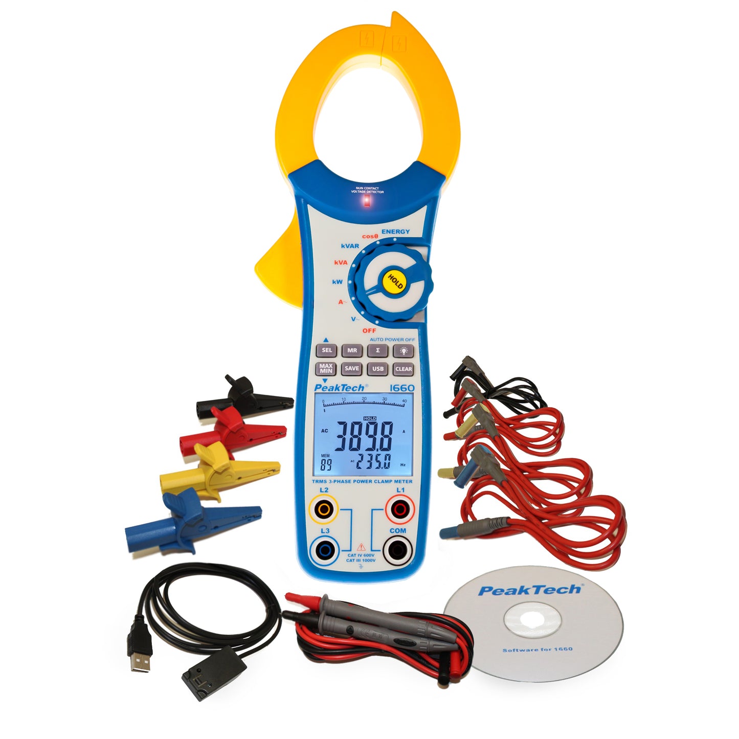 Pinza de Corriente Peaktech P1660 1000A AC hasta 750kW TrueRMS