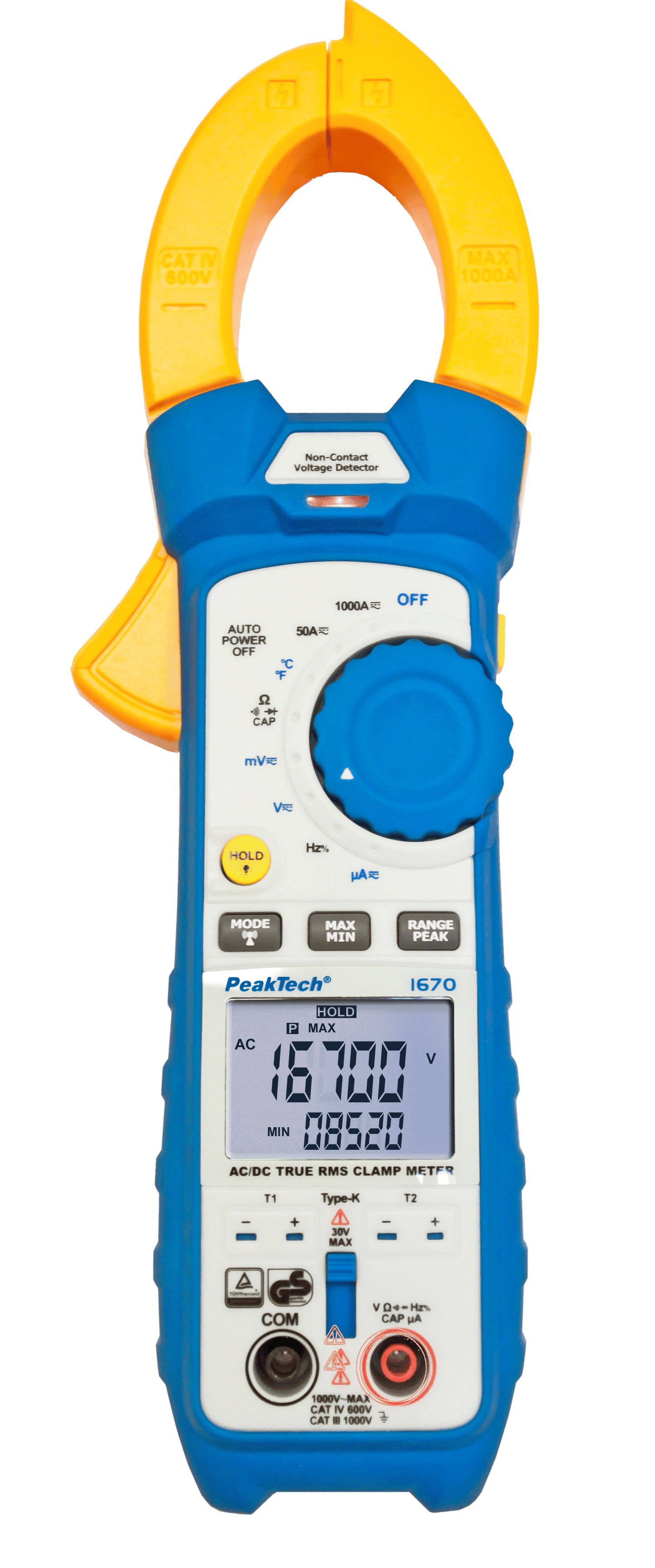Pinza Corriente TrueRMS Peaktech P 1670 50000 cnt 1000A AC/DC BT