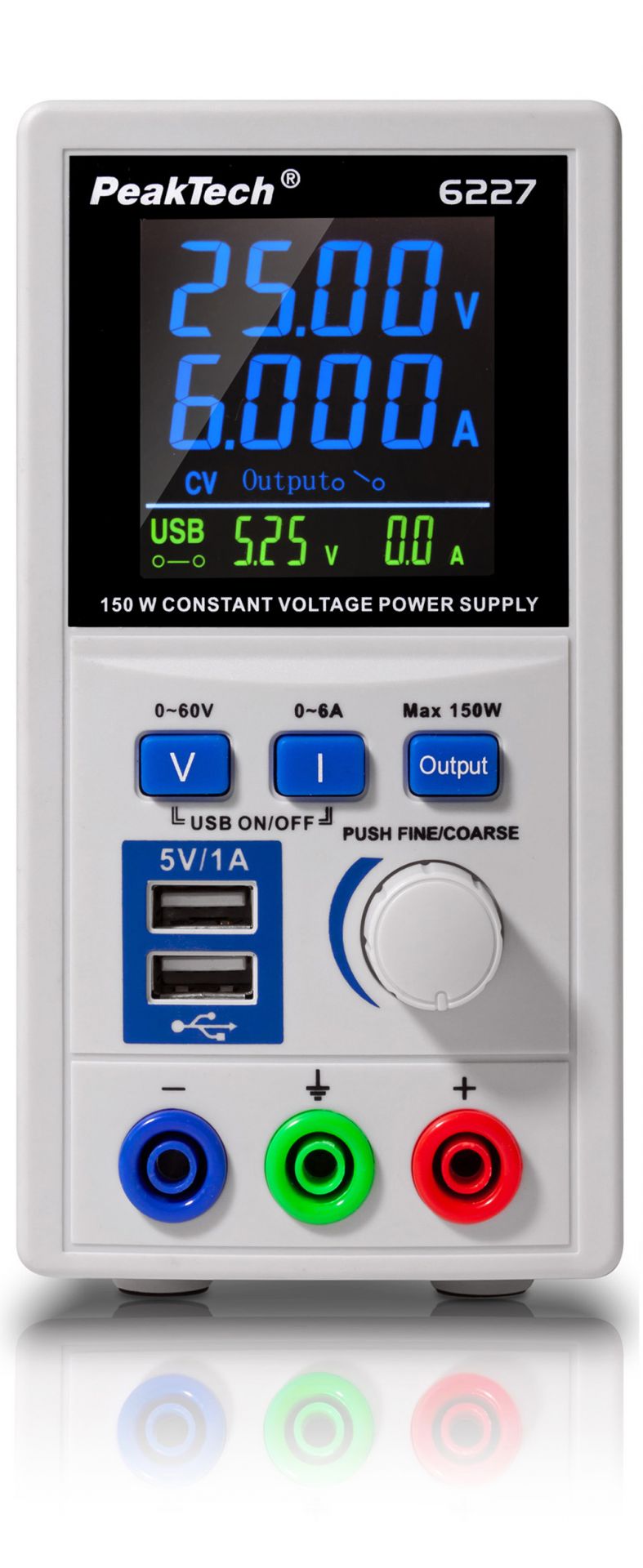 Fuente de Alimentación Peaktech P 6227 DC 0-60V/0-6 A 2x USB