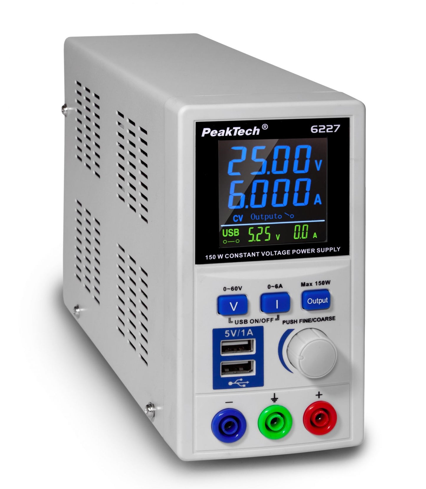 Fuente de Alimentación Peaktech P 6227 DC 0-60V/0-6 A 2x USB