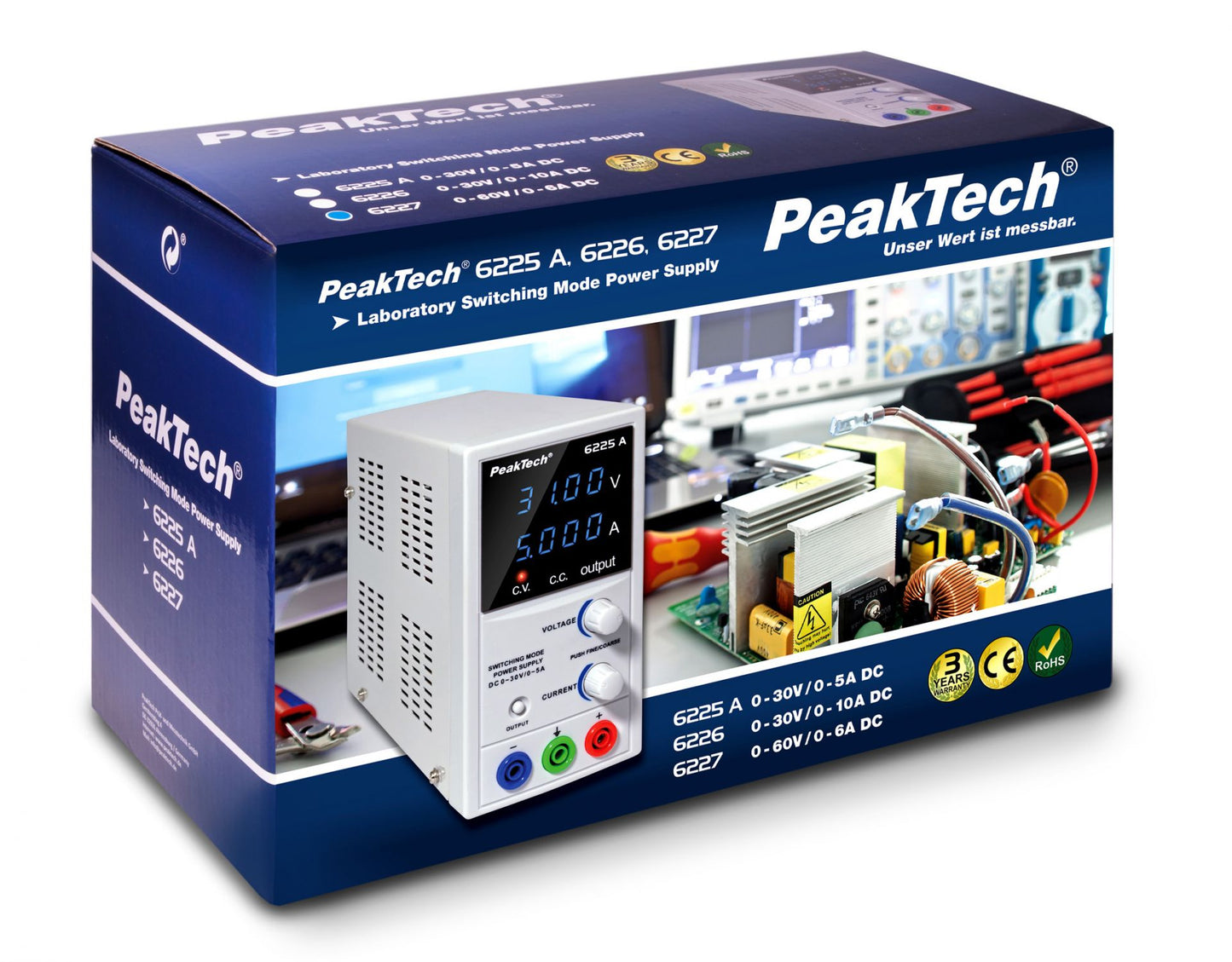Fuente de Alimentación Peaktech P 6227 DC 0-60V/0-6 A 2x USB