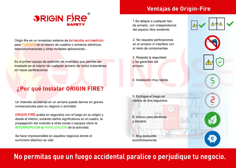 EXTINTOR AUTOMÁTICO EN CUADRO ELECTRICO TAMAÑO MEDIANO ORIGIN-FIRE REF. MB-N VOLUMEN PROTEGIDO 0,7m3