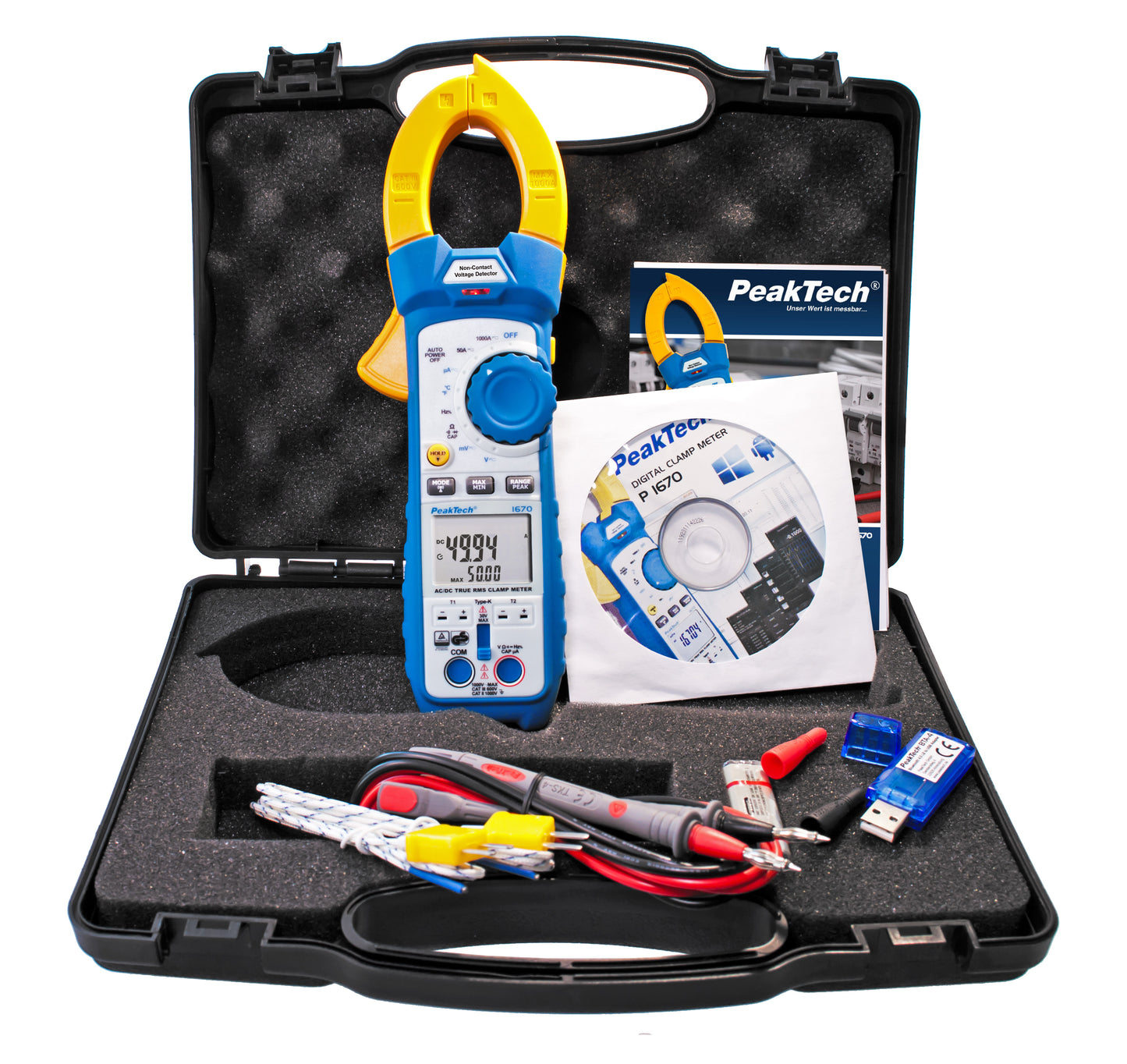 Pinza Corriente TrueRMS Peaktech P 1670 50000 cnt 1000A AC/DC BT