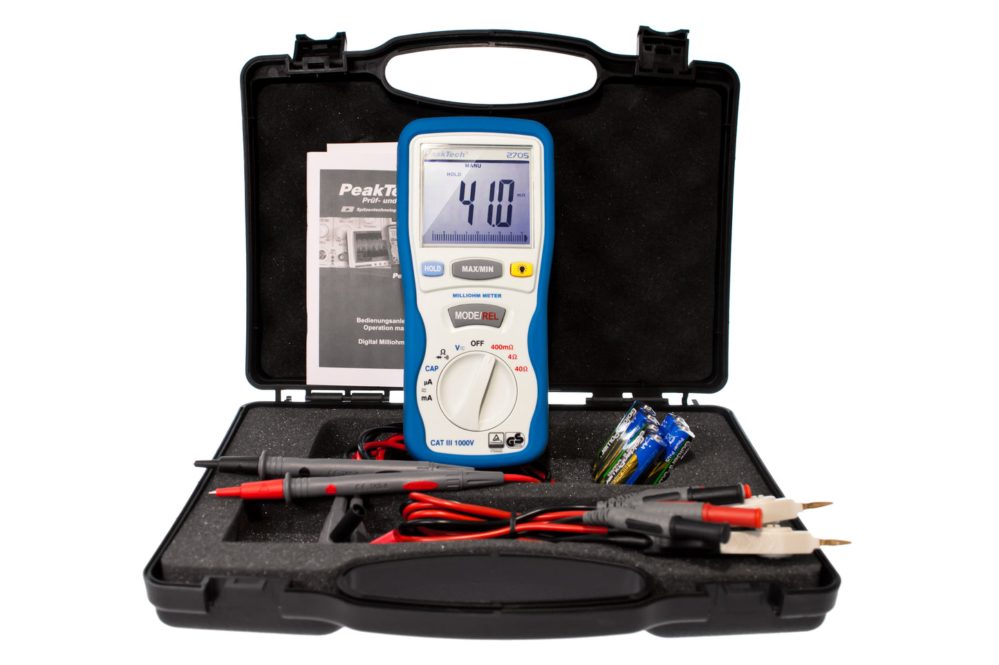 Milióhmetro digital Peaktech P2705, 4000 cuentas, 400 mΩ/4/40/Ω