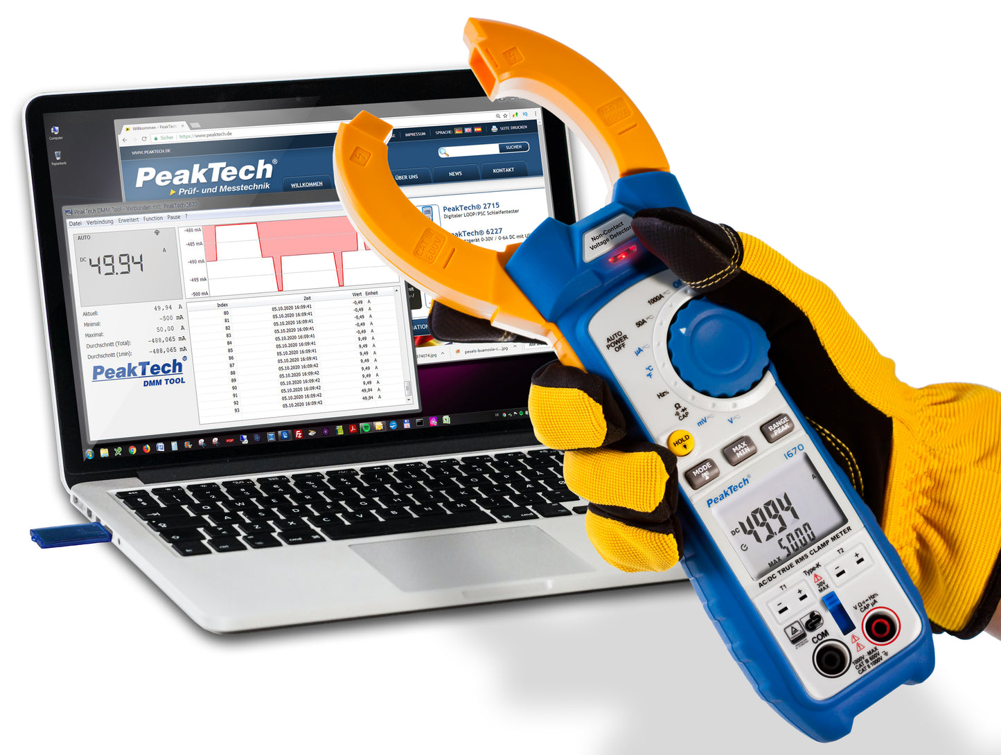 Pinza Corriente TrueRMS Peaktech P 1670 50000 cnt 1000A AC/DC BT
