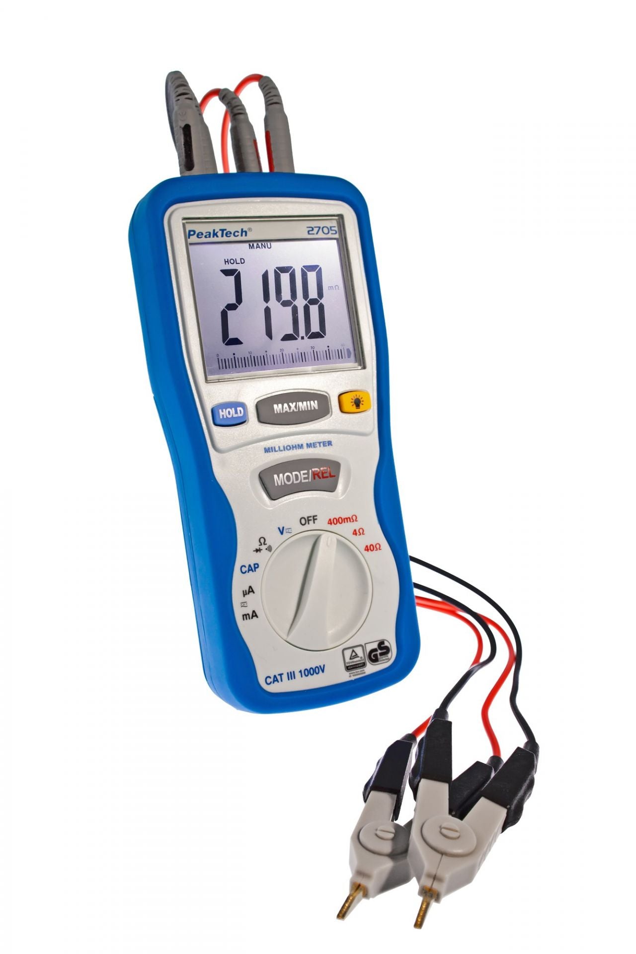 Milióhmetro digital Peaktech P2705, 4000 cuentas, 400 mΩ/4/40/Ω