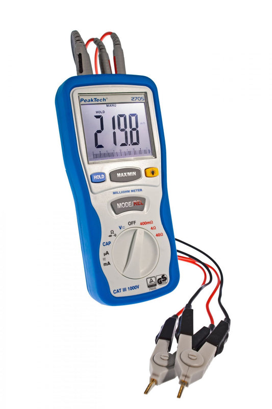 Milióhmetro digital Peaktech P2705, 4000 cuentas, 400 mΩ/4/40/Ω