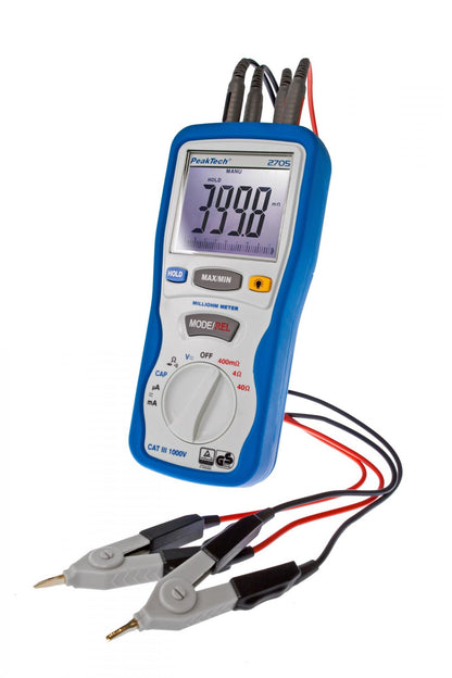 Milióhmetro digital Peaktech P2705, 4000 cuentas, 400 mΩ/4/40/Ω