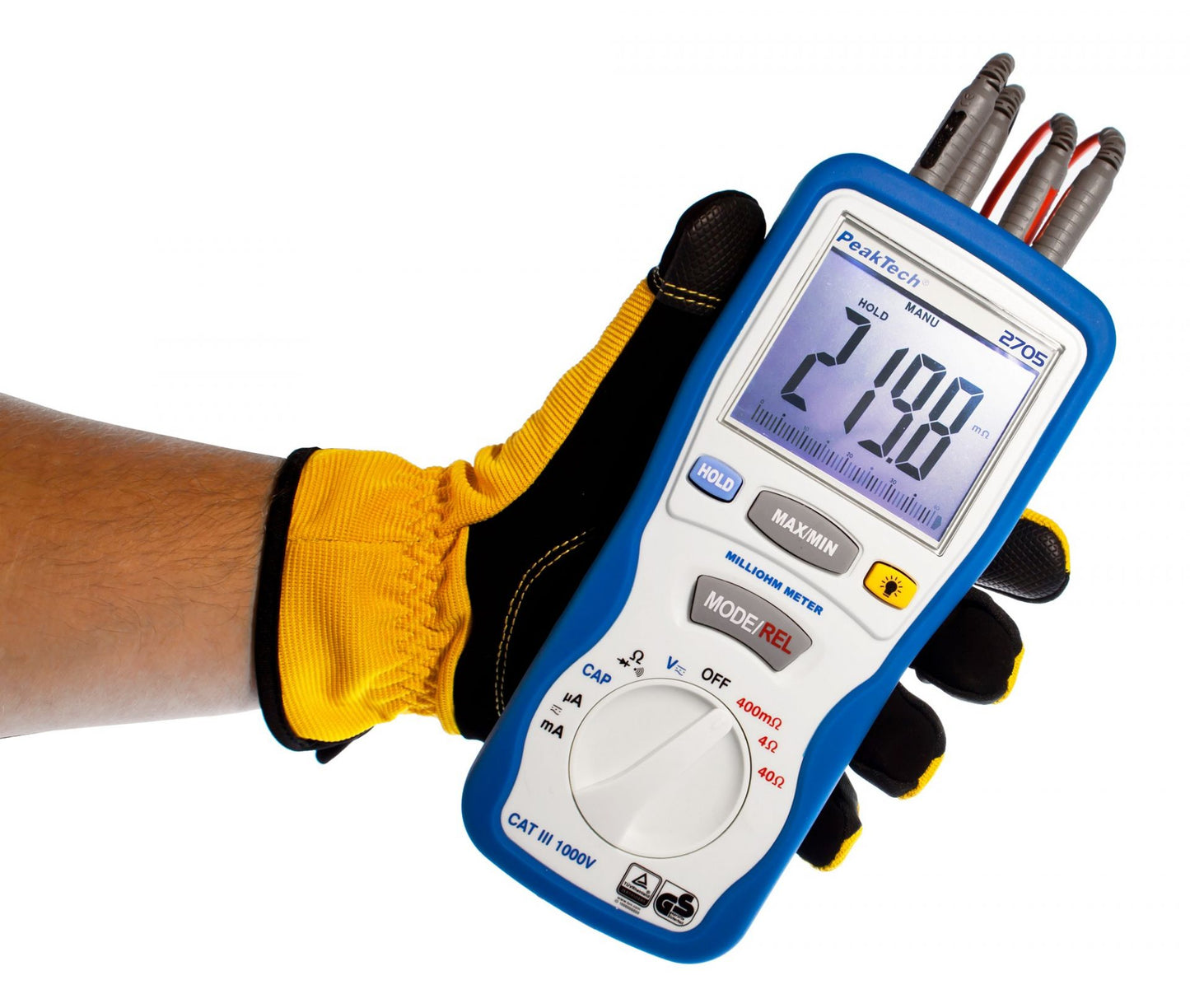 Milióhmetro digital Peaktech P2705, 4000 cuentas, 400 mΩ/4/40/Ω