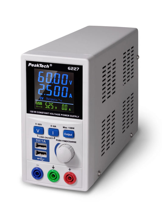 Fuente de Alimentación Peaktech P 6227 DC 0-60V/0-6 A 2x USB